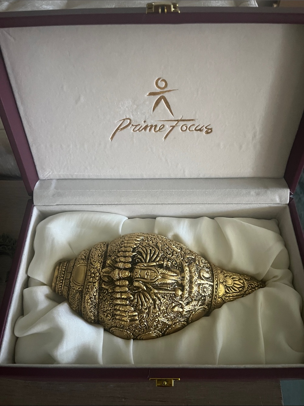 Decorative Brass Conch Intricately Carved with the 10 Avatars of Lord Vishnu